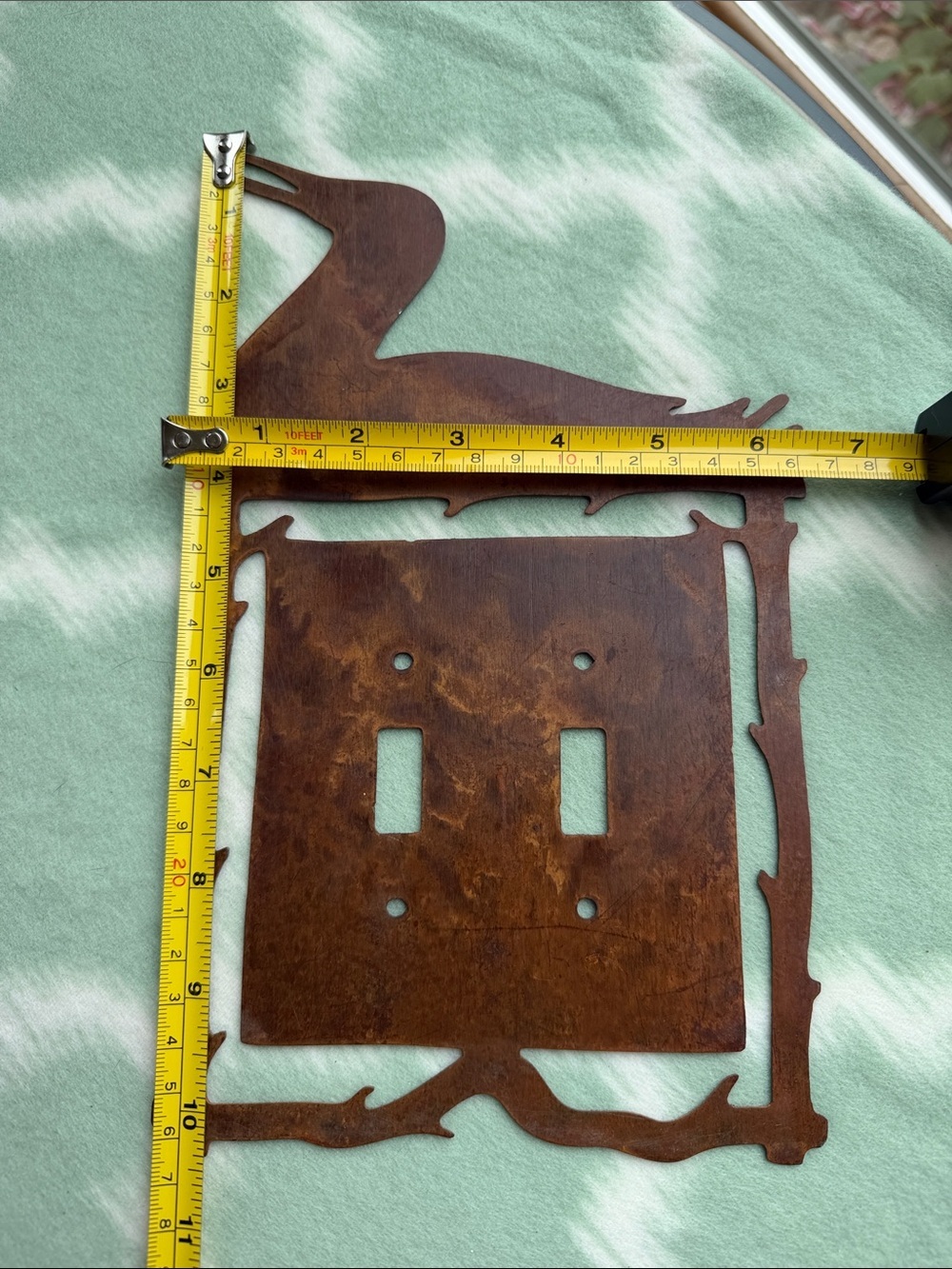 Handmade Laser cut Rust Brown Metal Heron Double Switch Plate - Picture 4 of 4